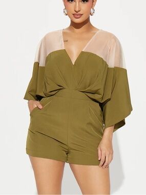 Fashion Nova Khaki Green romper, shorts size L